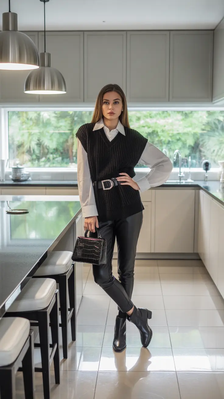 modern office outfits for work 2026 Layered Knit Sharpness