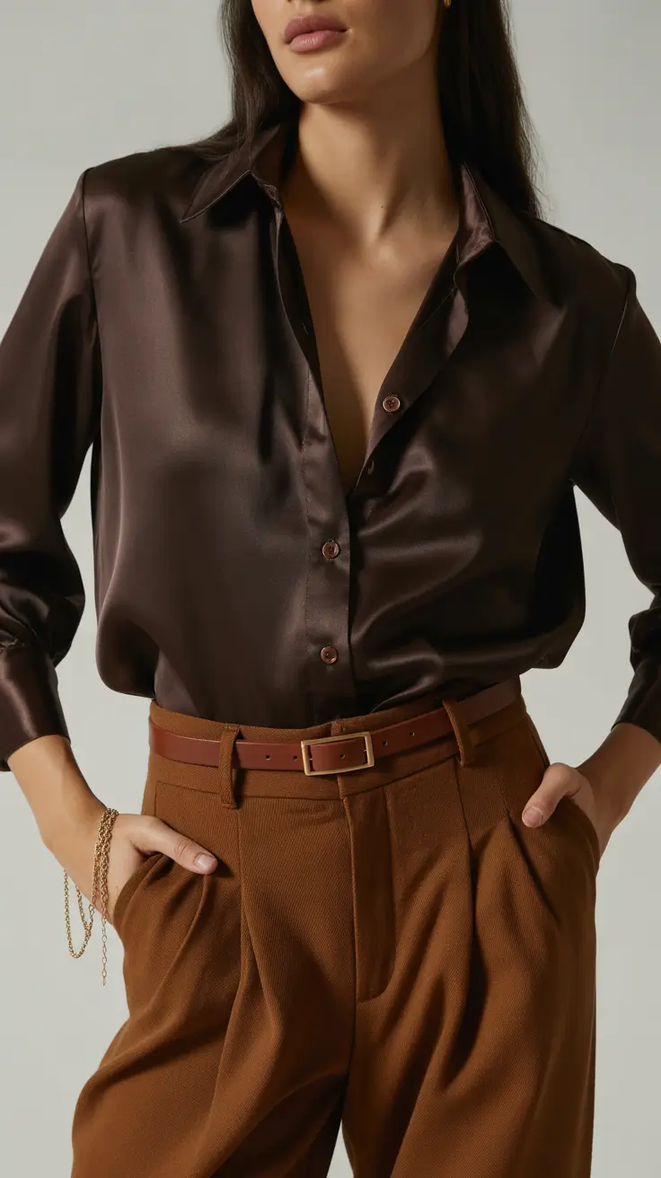 modern office outfits for work 2026 Chocolate Satin Sophistication
