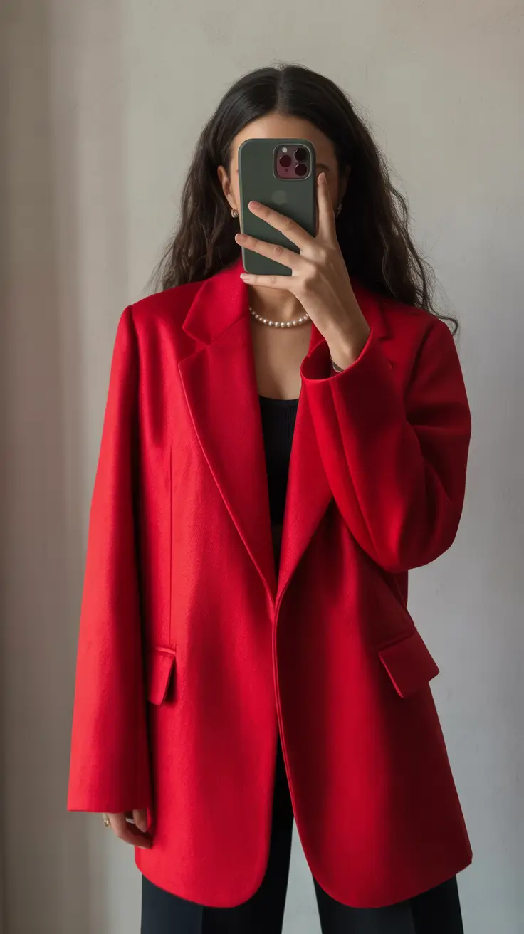 modern office outfits for work 2026 Red Blazer Revival