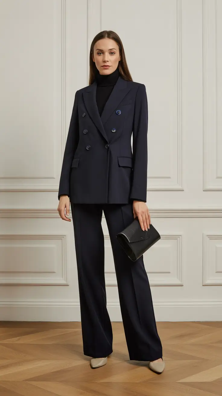 modern office outfits for work 2026 Double-Breasted Confidence