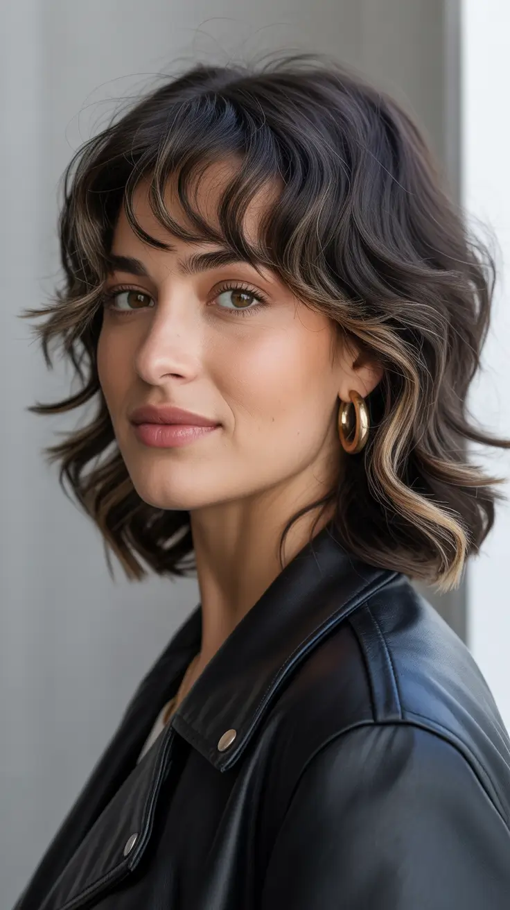Modern shag hairstyles 2026 Short Wavy Shag with Framed Bangs