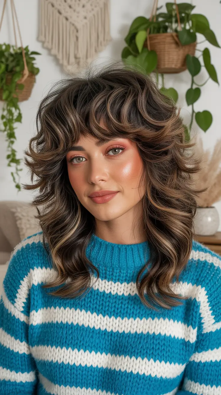 Modern shag hairstyles 2026 Wavy Highlighted Shag with Soft Volume