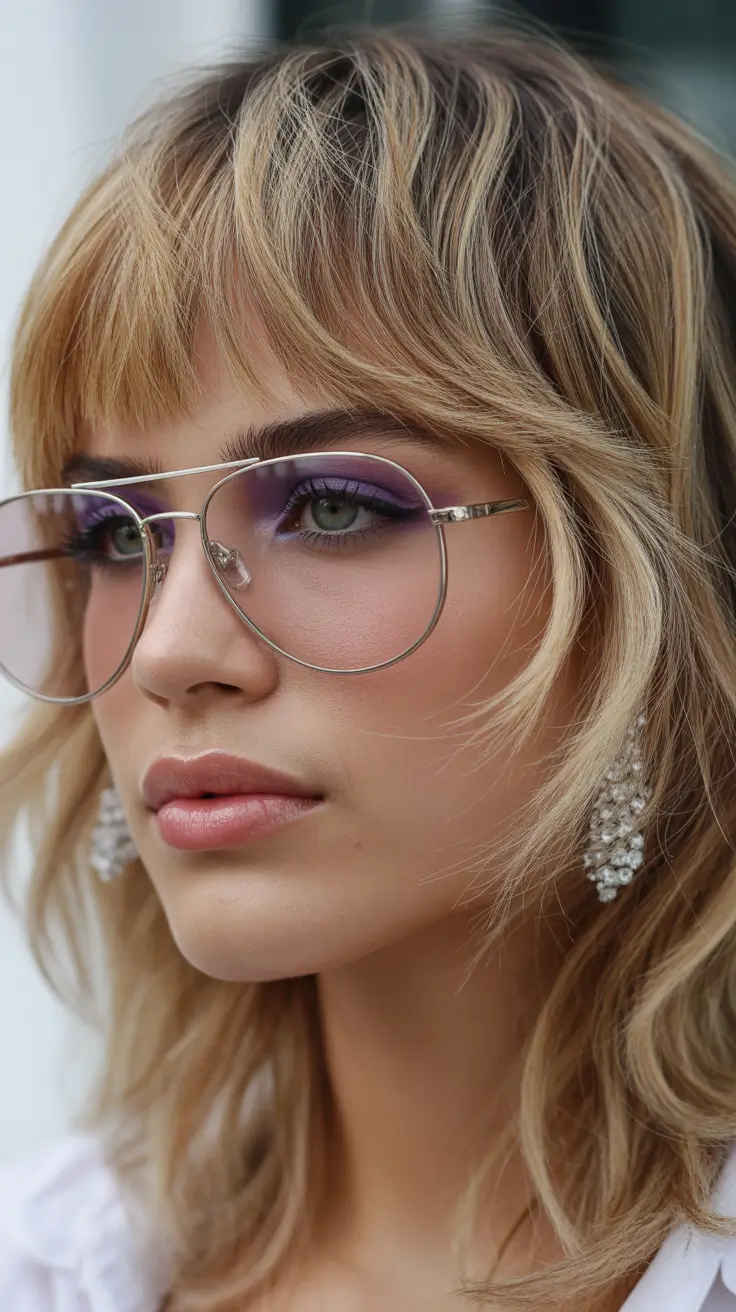 Modern shag hairstyles 2026 Golden Shag with Retro Bangs