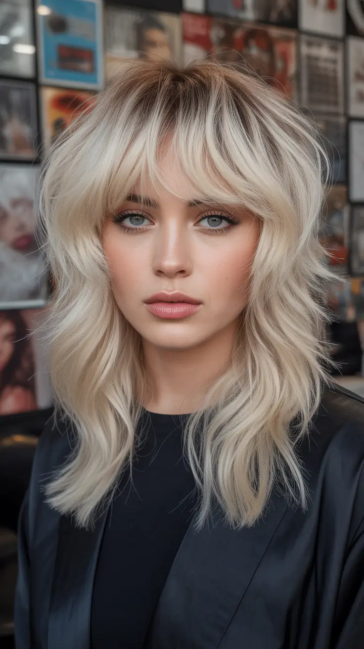 Modern shag hairstyles 2026 Platinum Shag with Feathered Layers
