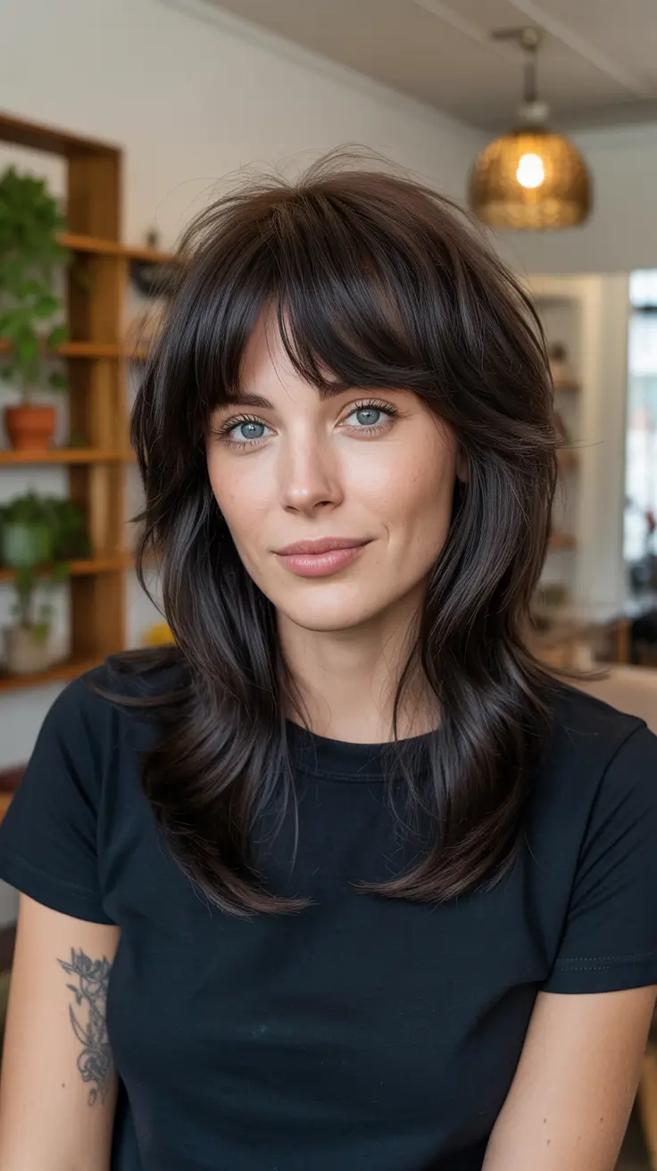 Modern shag hairstyles 2026 Dark Espresso Wolf Shag