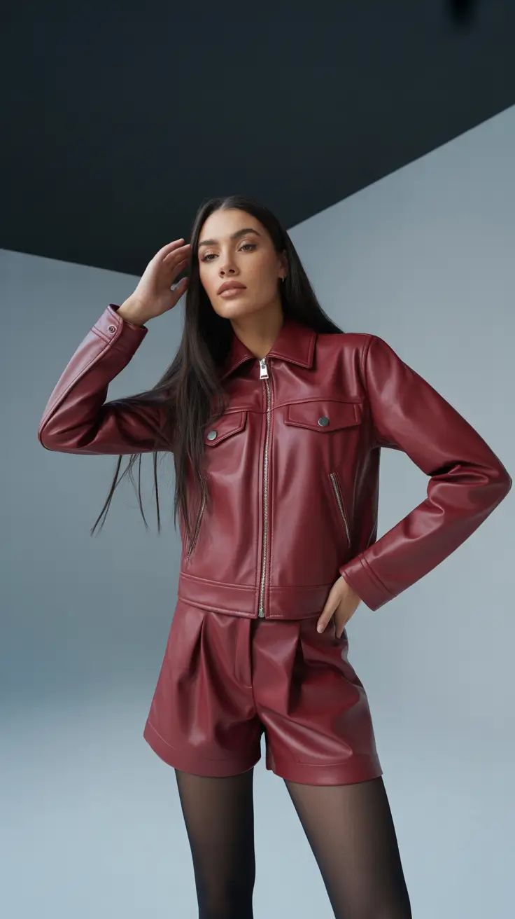 New York outfit ideas 2026 Cherry-Toned Power: The Leather Moment