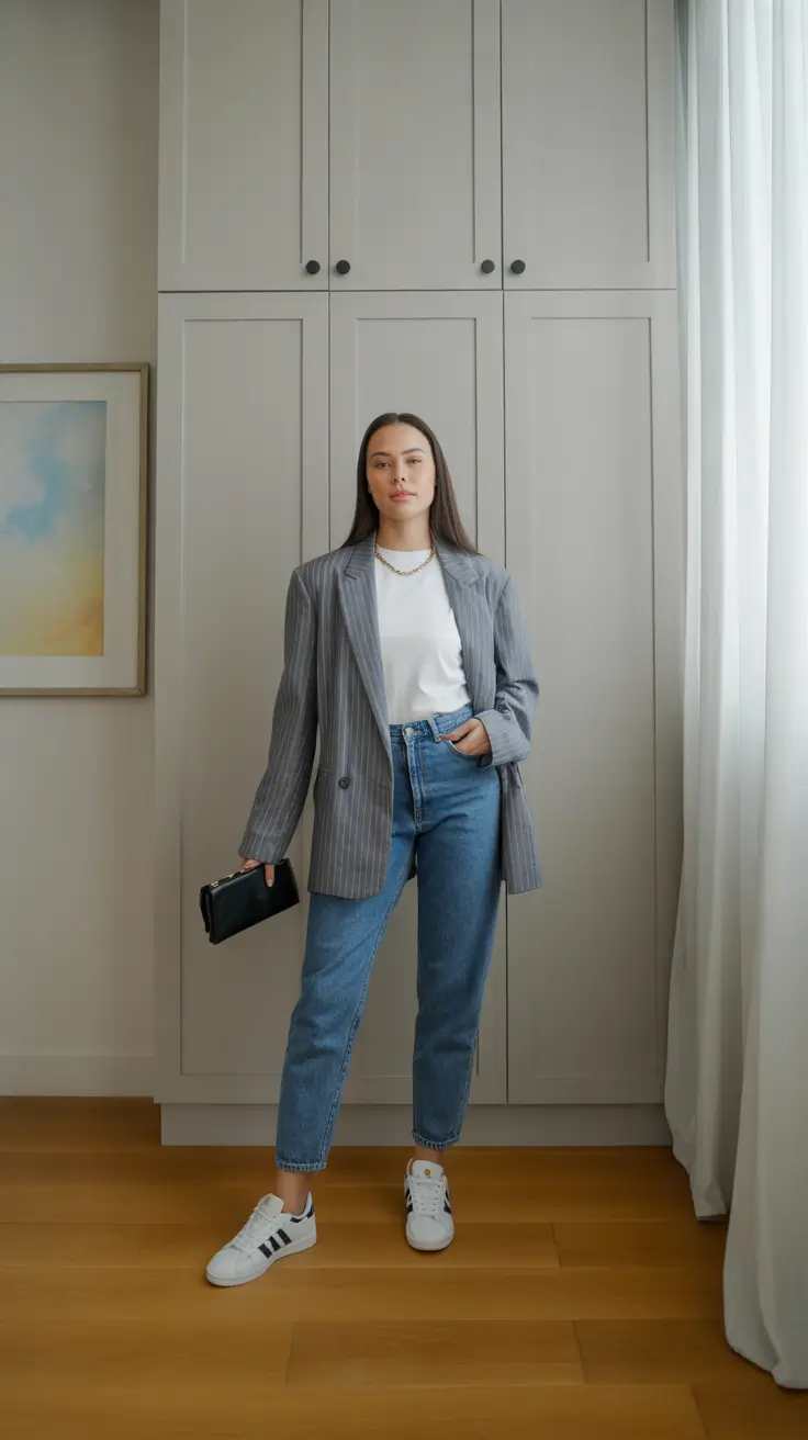 New York outfit ideas 2026 Pinstripe Balance: The Classic Rework