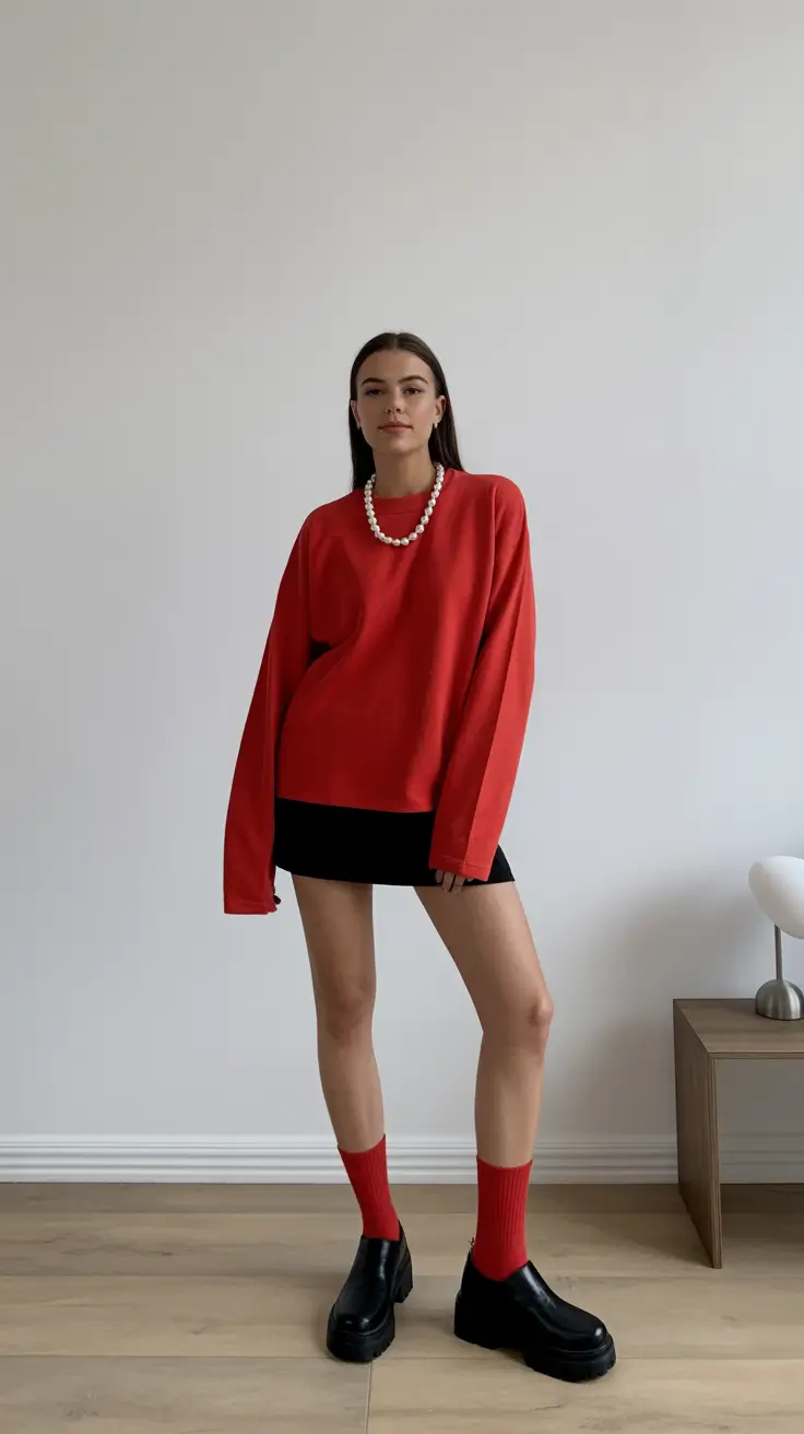 New York outfit ideas 2026 Modern Pop: The Red and Black Statement