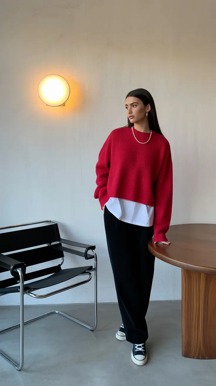 New York outfit ideas 2026 Understated Red: The Art of Layering