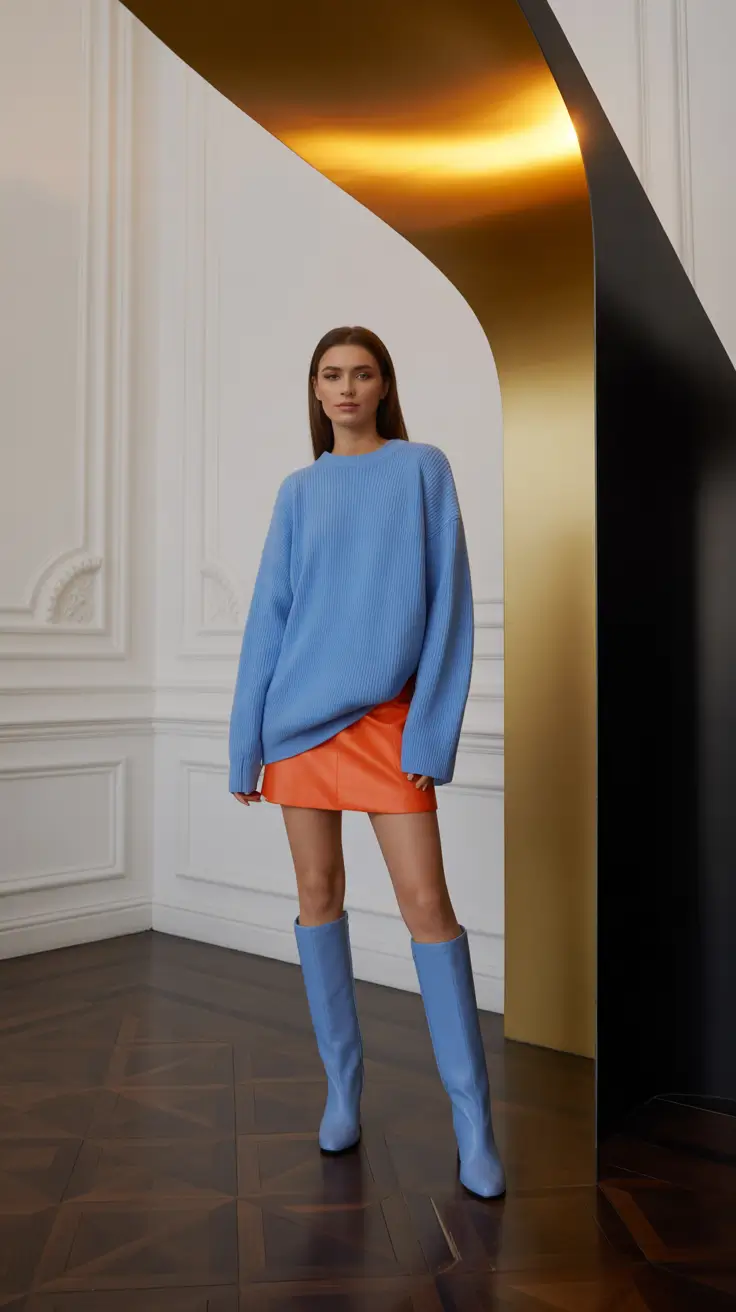 New York outfit ideas 2026 Color Clash Harmony: Blue Meets Tangerine