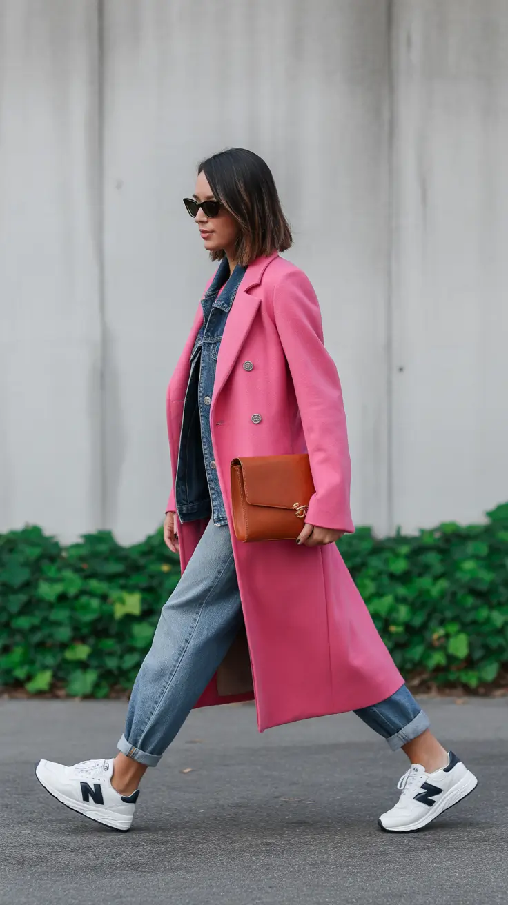New York outfit ideas 2026 Bold Motion: The Pink Coat Statement