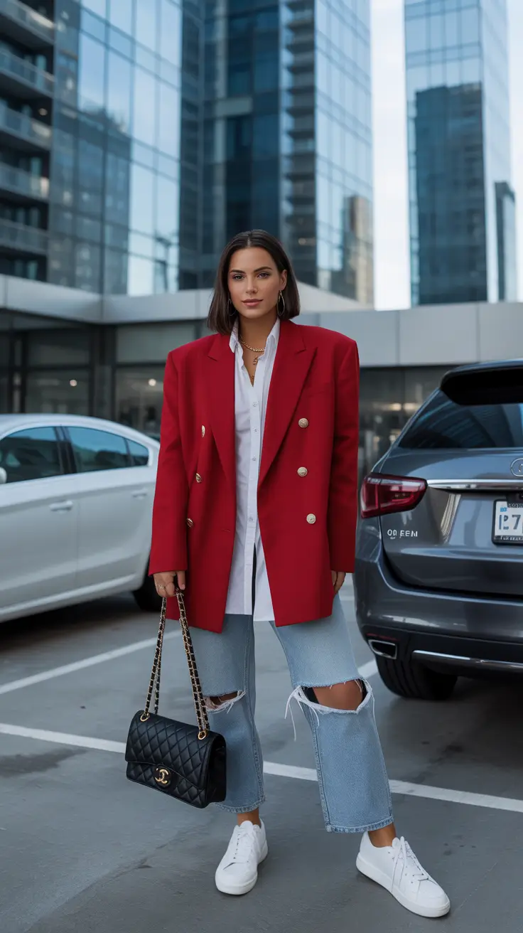 New York outfit ideas 2026 City Layers: The Red Blazer Revival