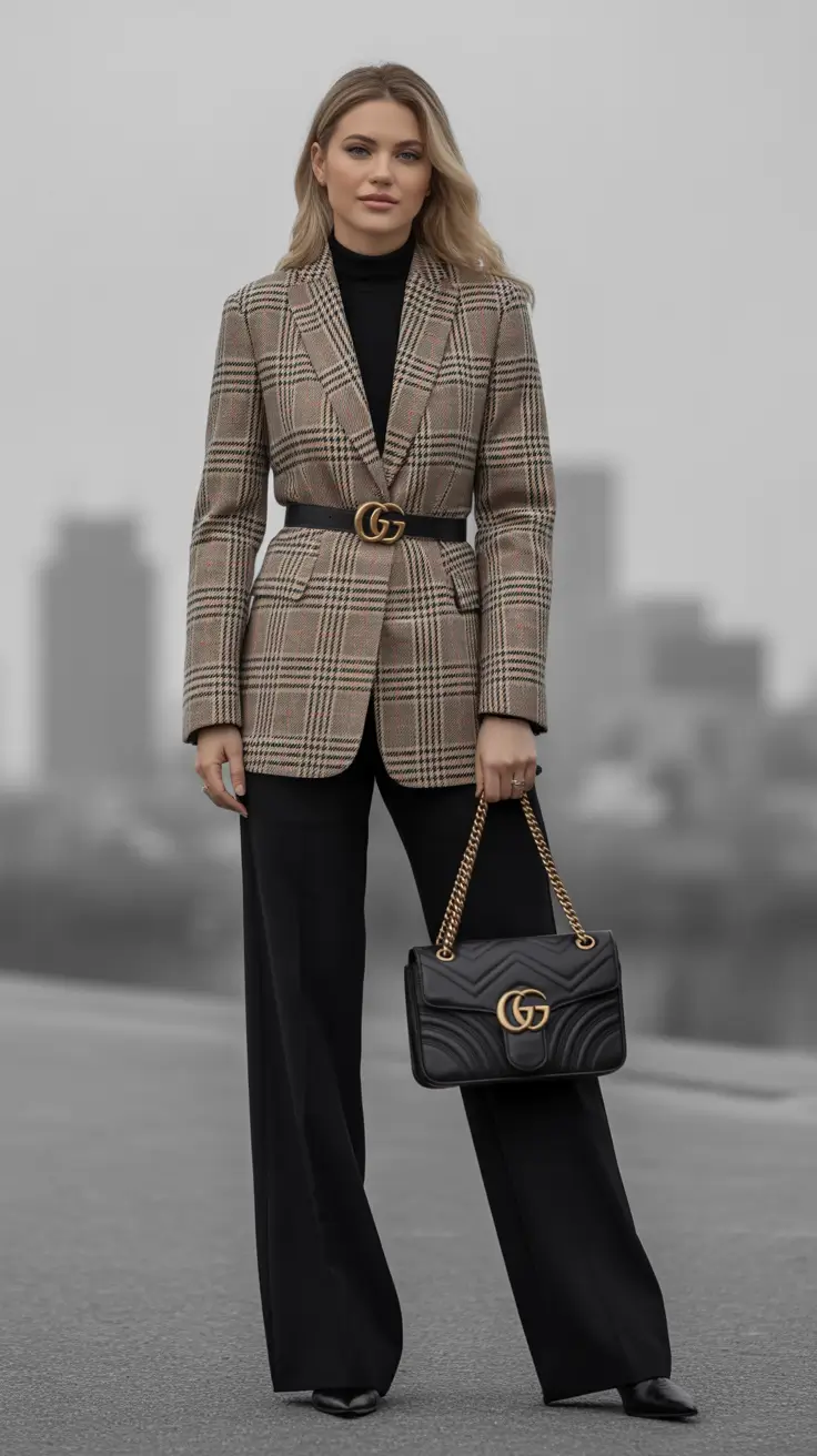 Stylish blazer outfits 2026 plaid revival