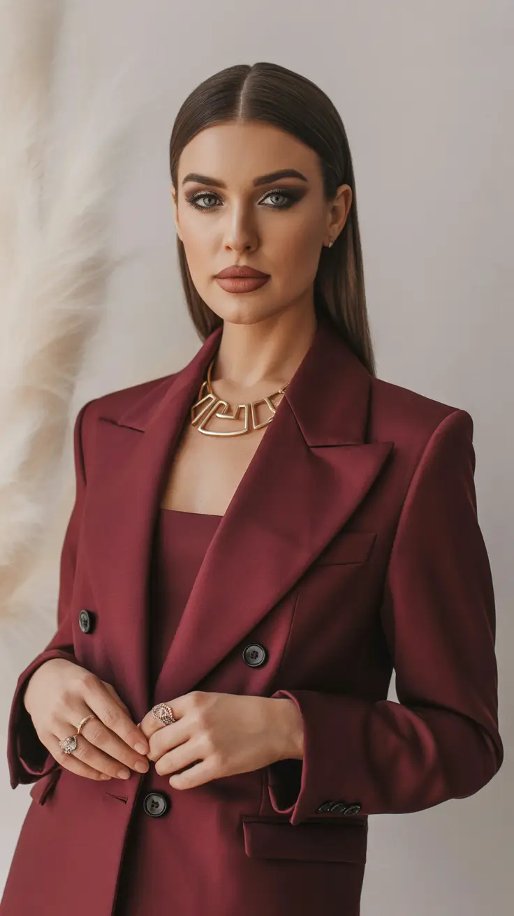 Stylish blazer outfits 2026 burgundy luxe