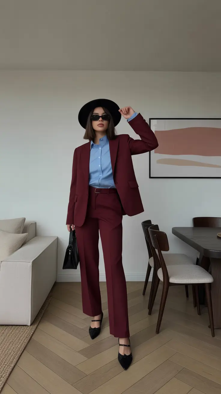 Stylish blazer outfits 2026 red and blue elegance