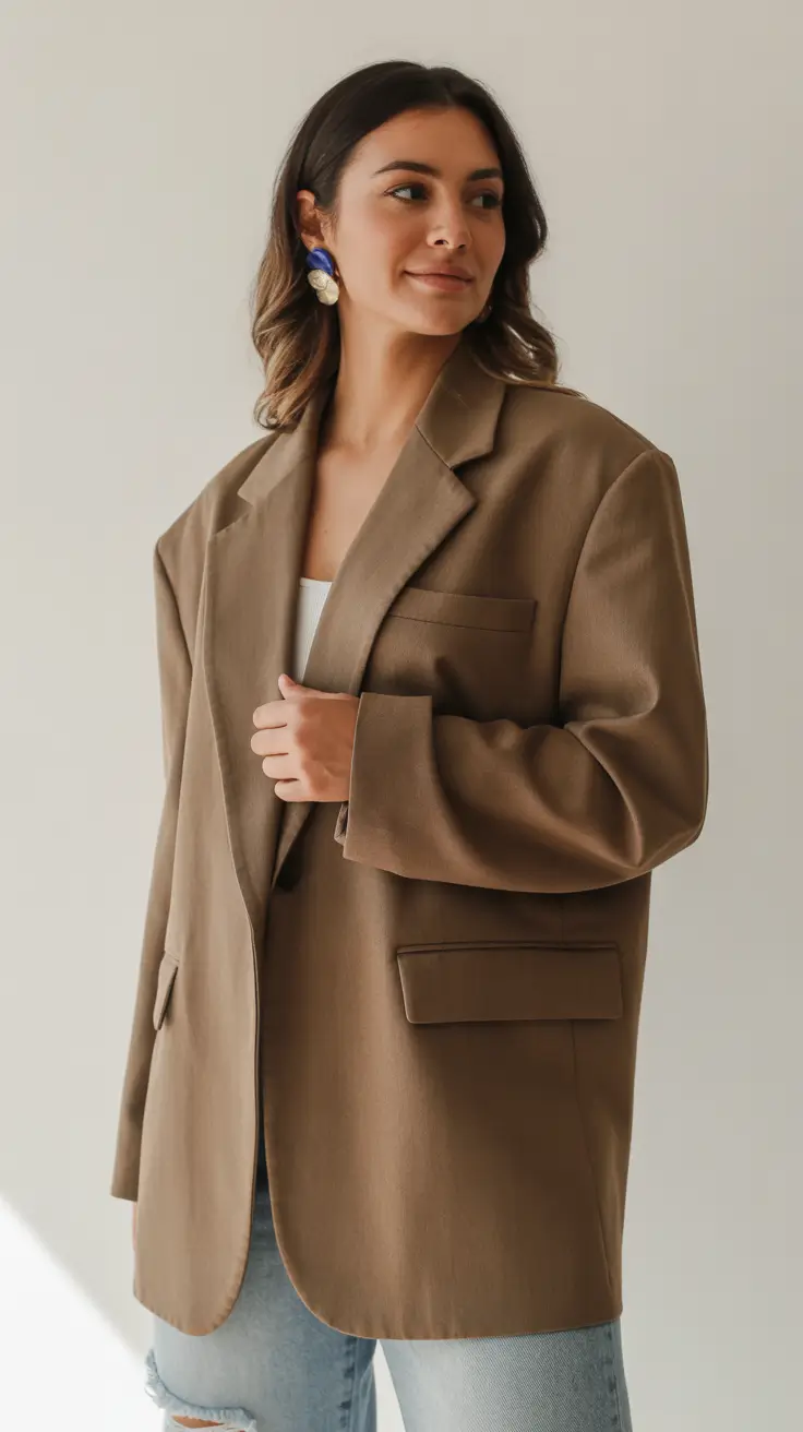 Stylish blazer outfits 2026 oversized brown chic