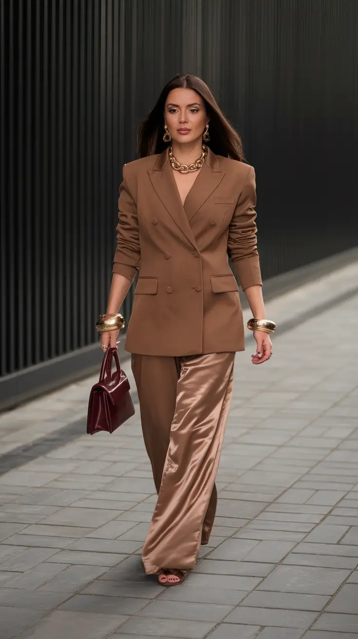Stylish blazer outfits 2026 brown elegance