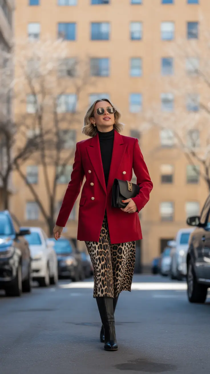 Stylish everyday outfits 2026 Bold Confidence in Red and Leopard