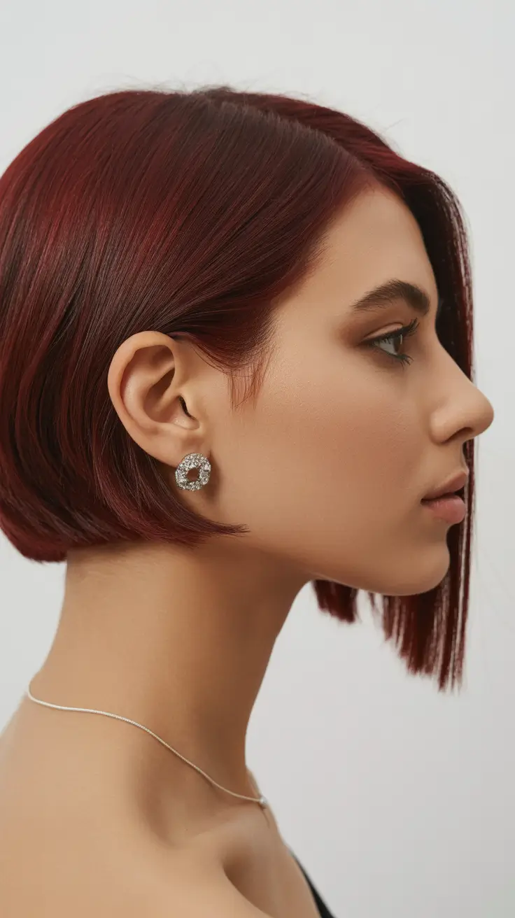 Trendy bob haircuts 2026 Red Velvet Angled Bob