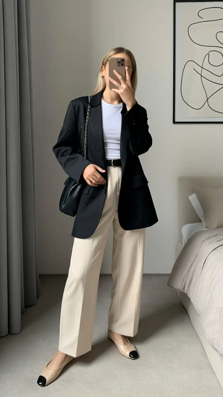 Trendy business casual outfits for women 2026 Chic Contrast Effortless Neutrals