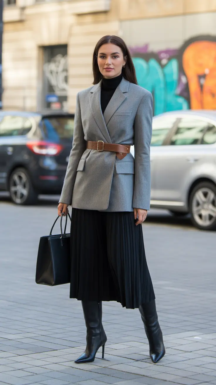 Trendy business casual outfits for women 2026 Structured Grace with a Belted Twist