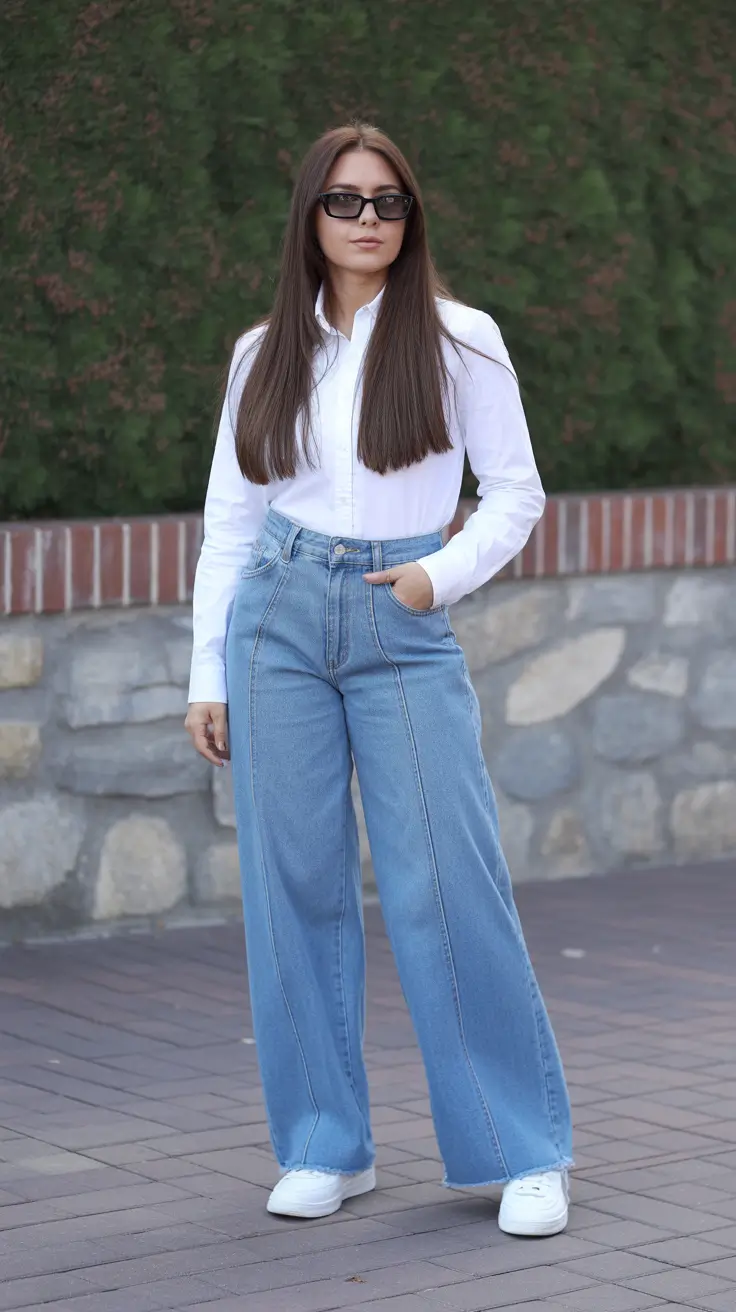 Trendy jeans outfits 2026 White Shirt Purity and Relaxed Blue