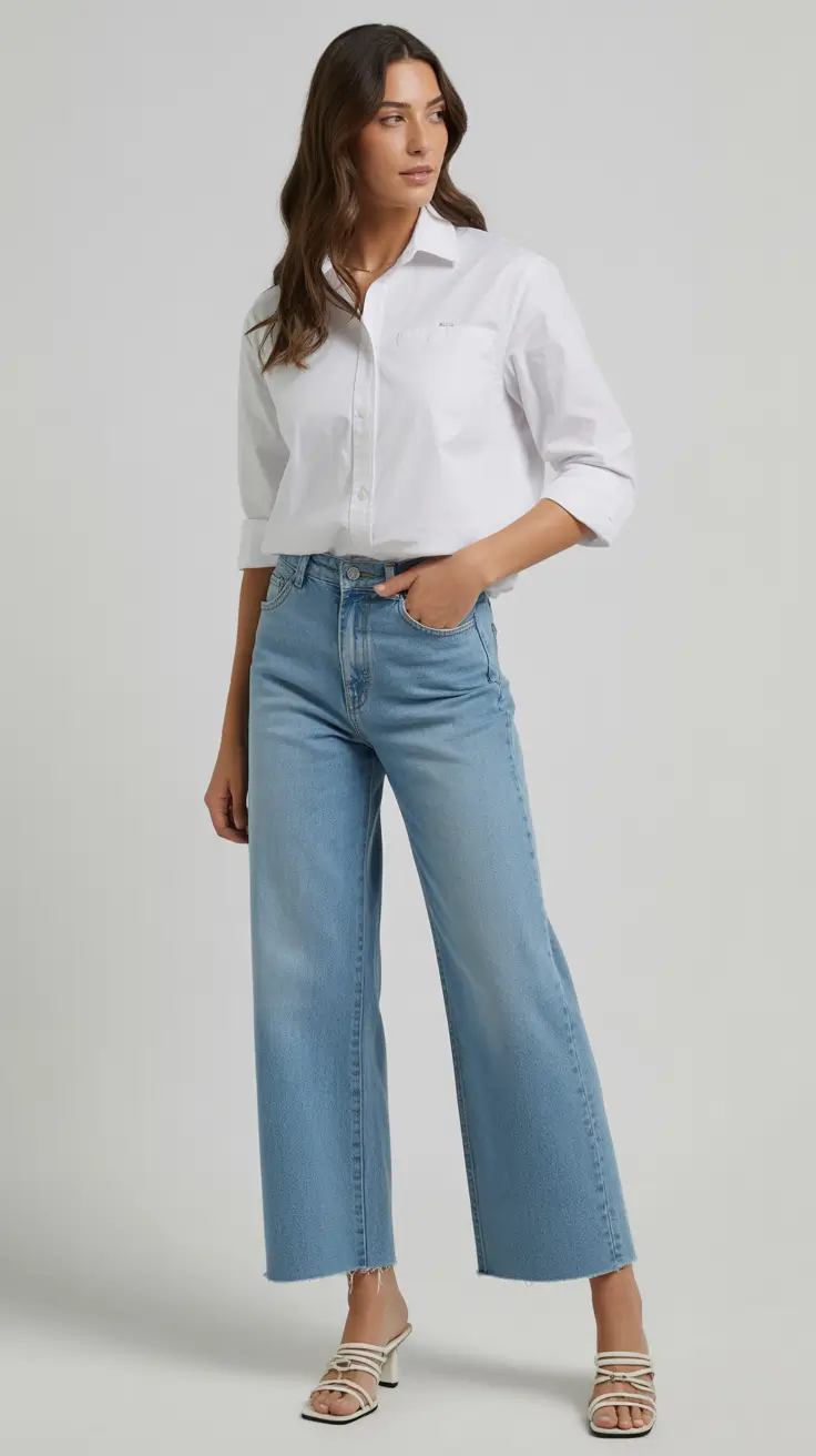 Trendy jeans outfits 2026 Timeless White Shirt Cropped Jeans Revival