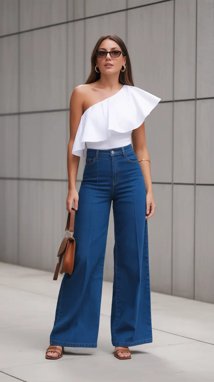 Trendy jeans outfits 2026 Asymmetrical Chic in Deep Blue