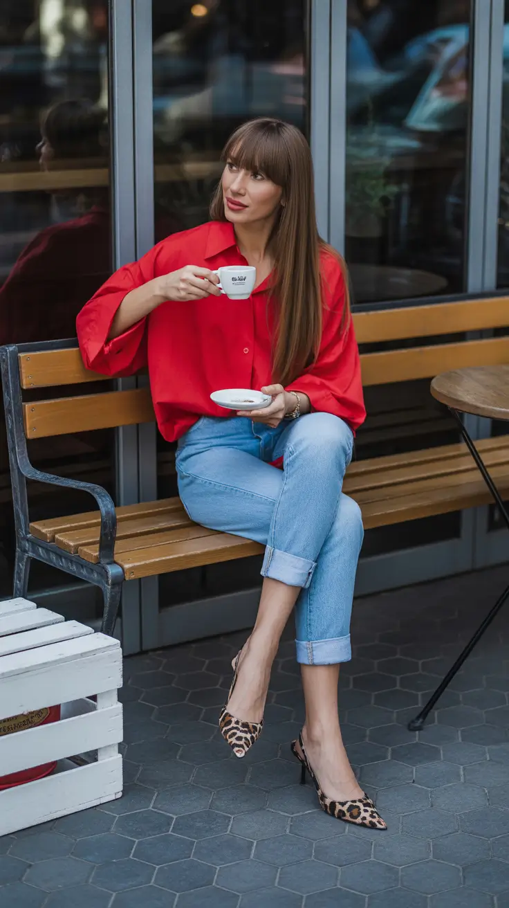 Trendy jeans outfits 2026 Red Energy and Rolled Cuffs