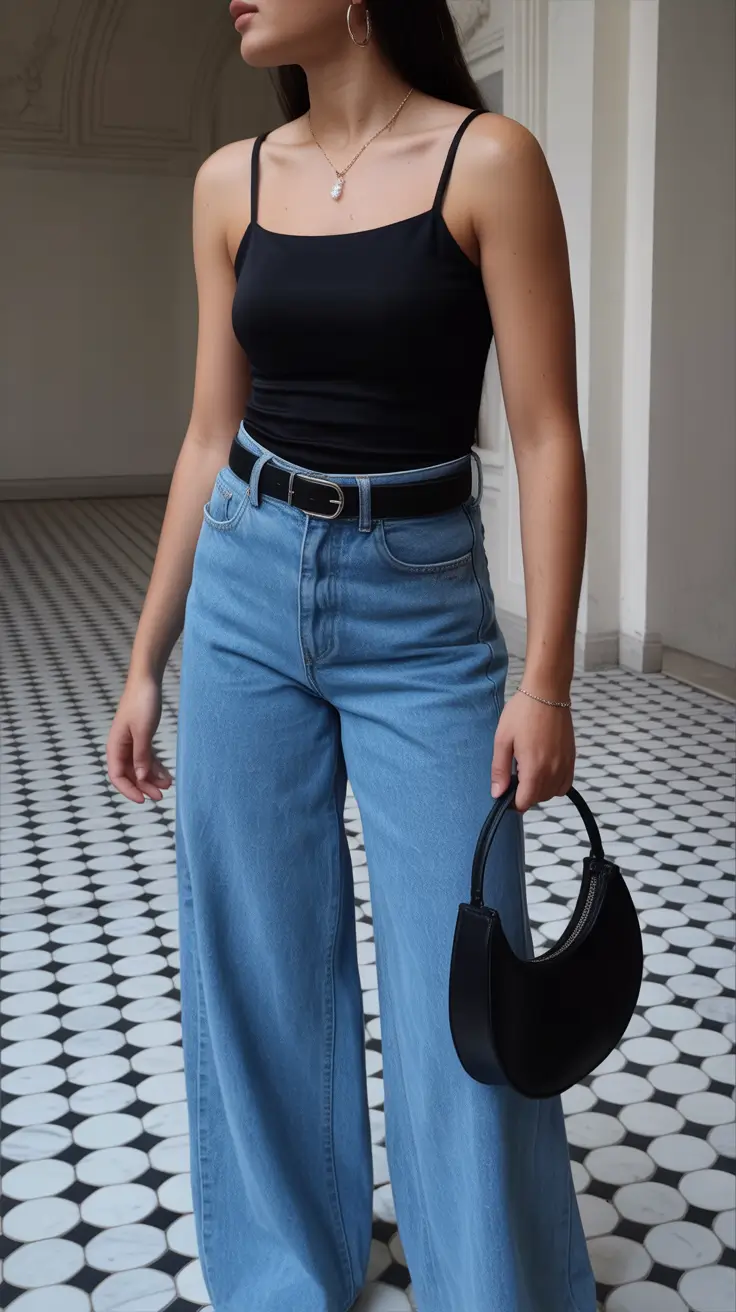 Trendy jeans outfits 2026 Minimalist Black and Barrel Silhouette