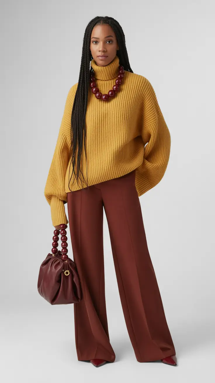 Trendy outfits for Black women 2026 Autumn Glow Mustard and Mahogany