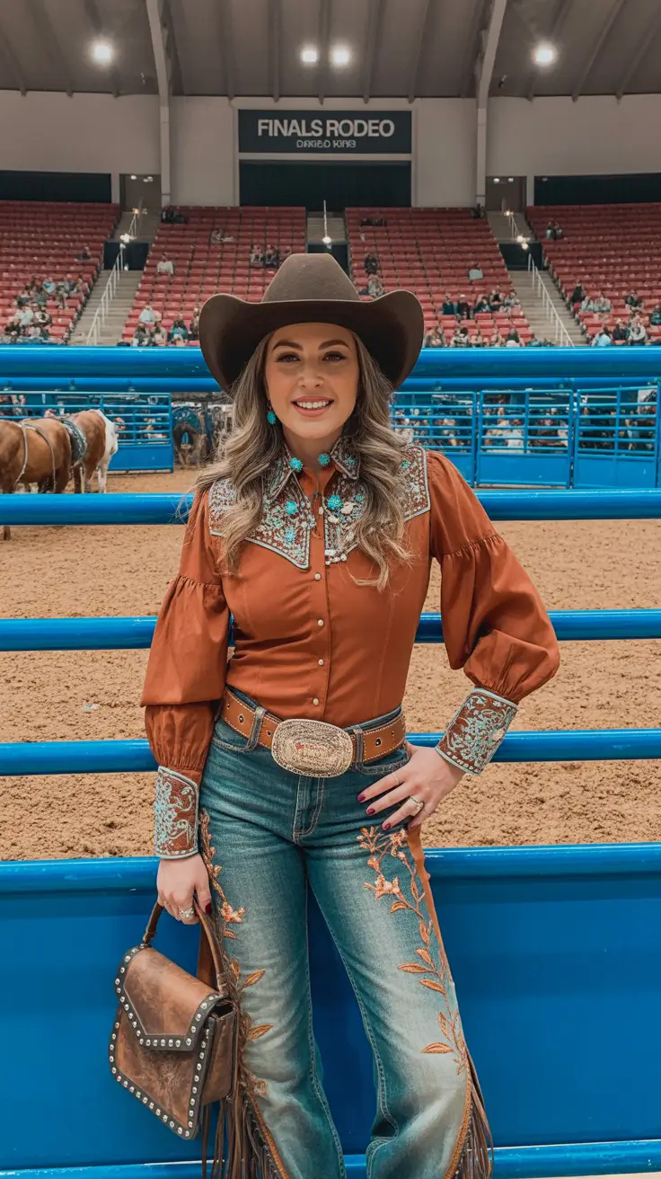 Trendy rodeo outfits 2026 Embroidered Copper Dreams