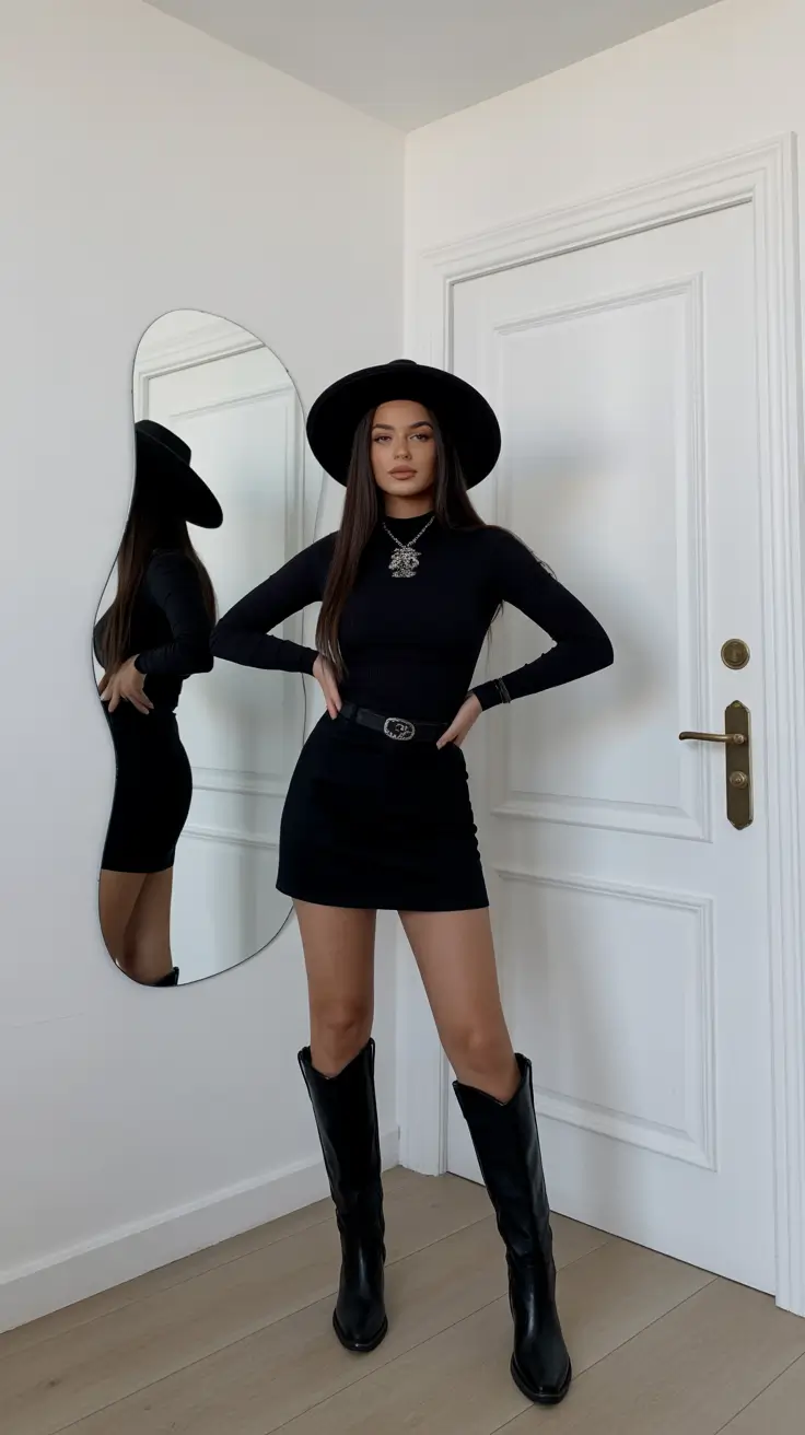 Trendy rodeo outfits 2026 Modern Noir Cowgirl