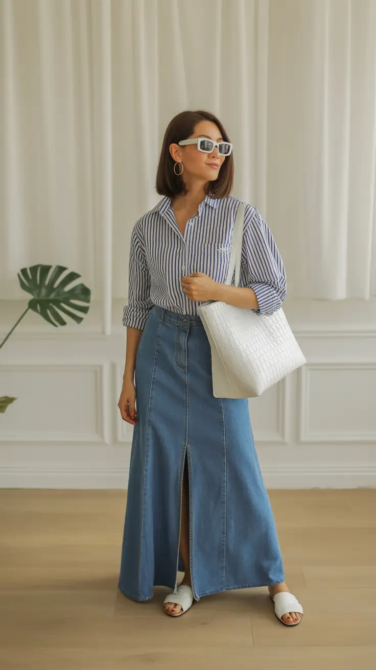 Trendy vacation outfits 2026 Denim Revival The Maxi Skirt Comeback