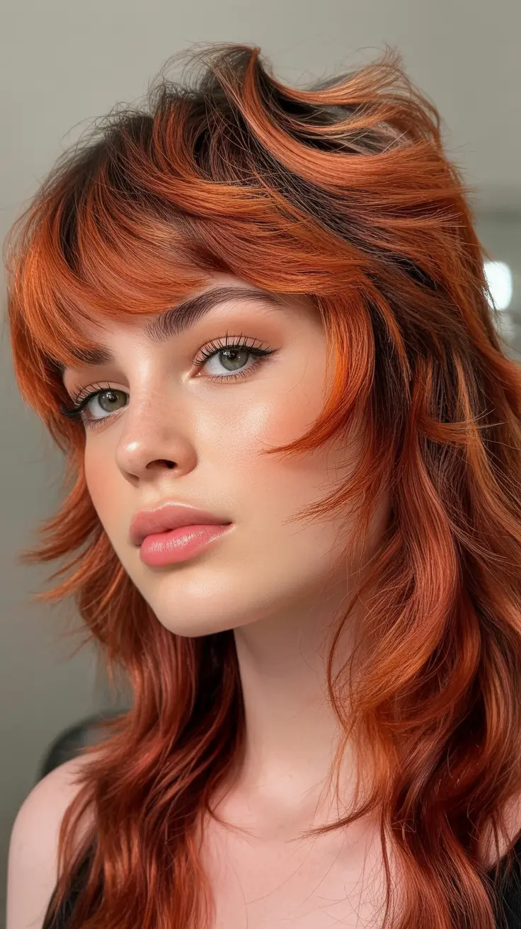 Trendy wolf haircut 2026 Fiery Layers of Sunset Copper
