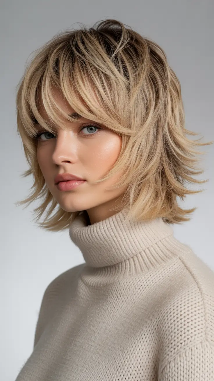 Trendy wolf haircut 2026 Classic Golden Wolf with Modern Bangs
