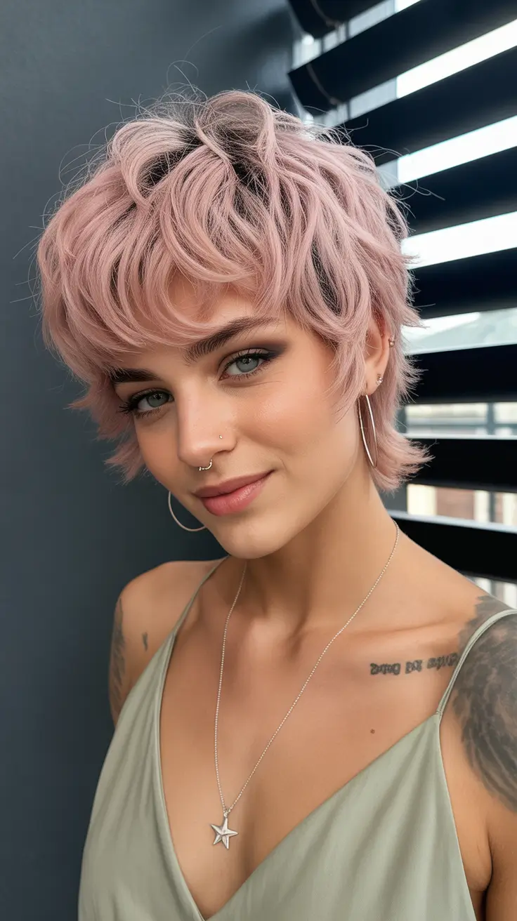 Trendy wolf haircut 2026 Rose Dust Pixie-Wolf