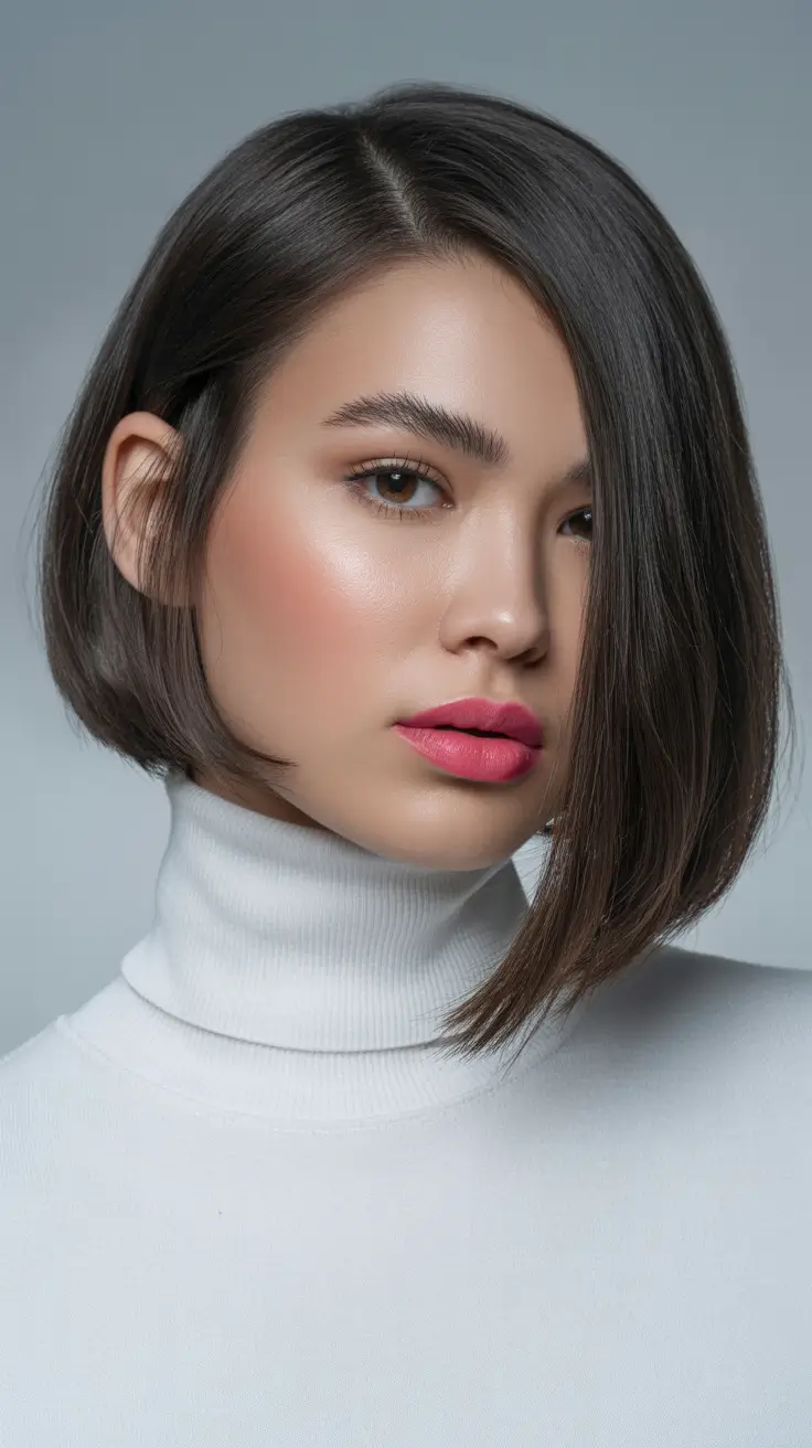 Best haircuts for chubby faces 2026 Asymmetric Sleek Bob With Clean Minimal Lines