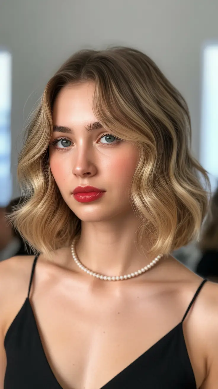 Best haircuts for chubby faces 2026 Classic Wavy Bob With Modern Contour Layers