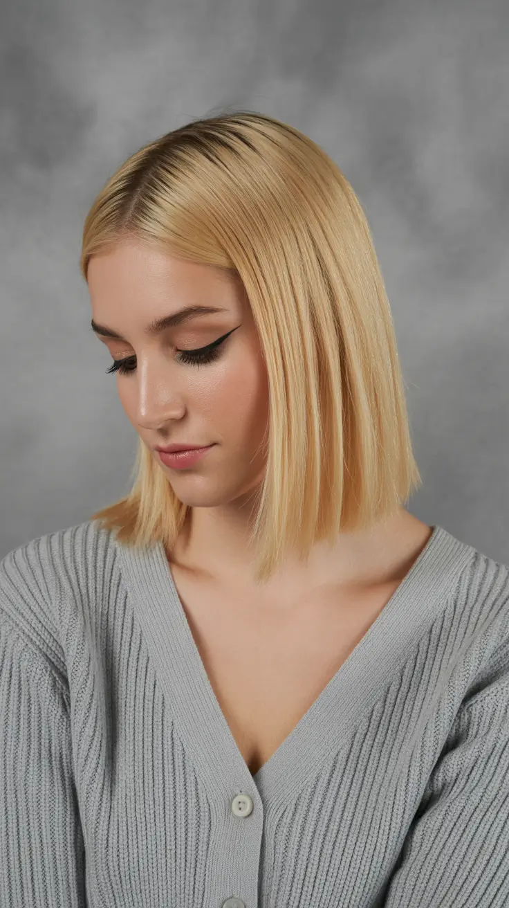 Best haircuts for chubby faces 2026 Blunt Straight Bob With Sleek Precision