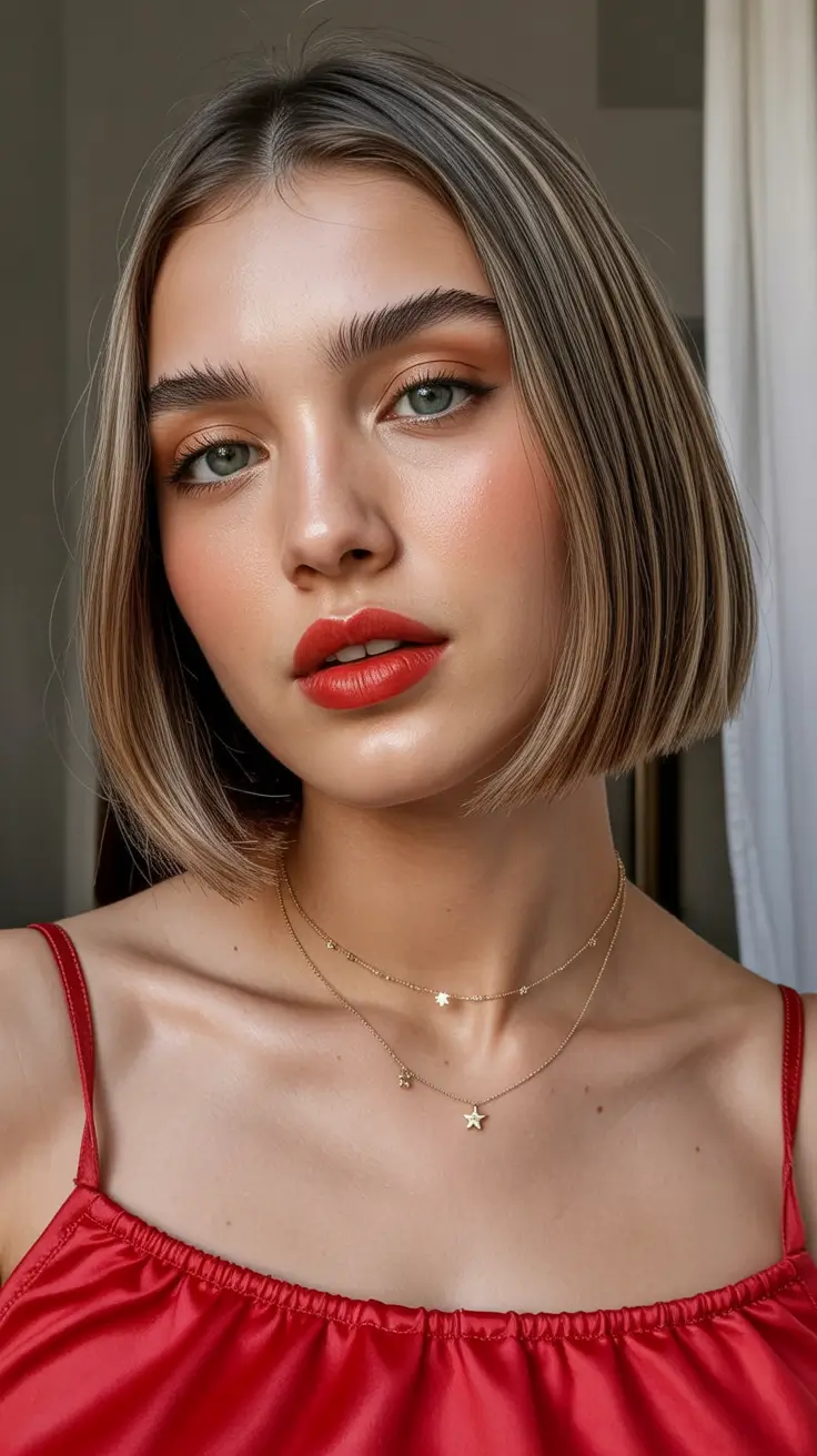 Best haircuts for chubby faces 2026 Micro Sleek Bob With Edgy Polished Lines