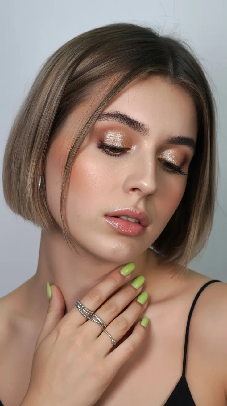 Best haircuts for chubby faces 2026 Polished Mini Bob With Subtle Contouring Strands