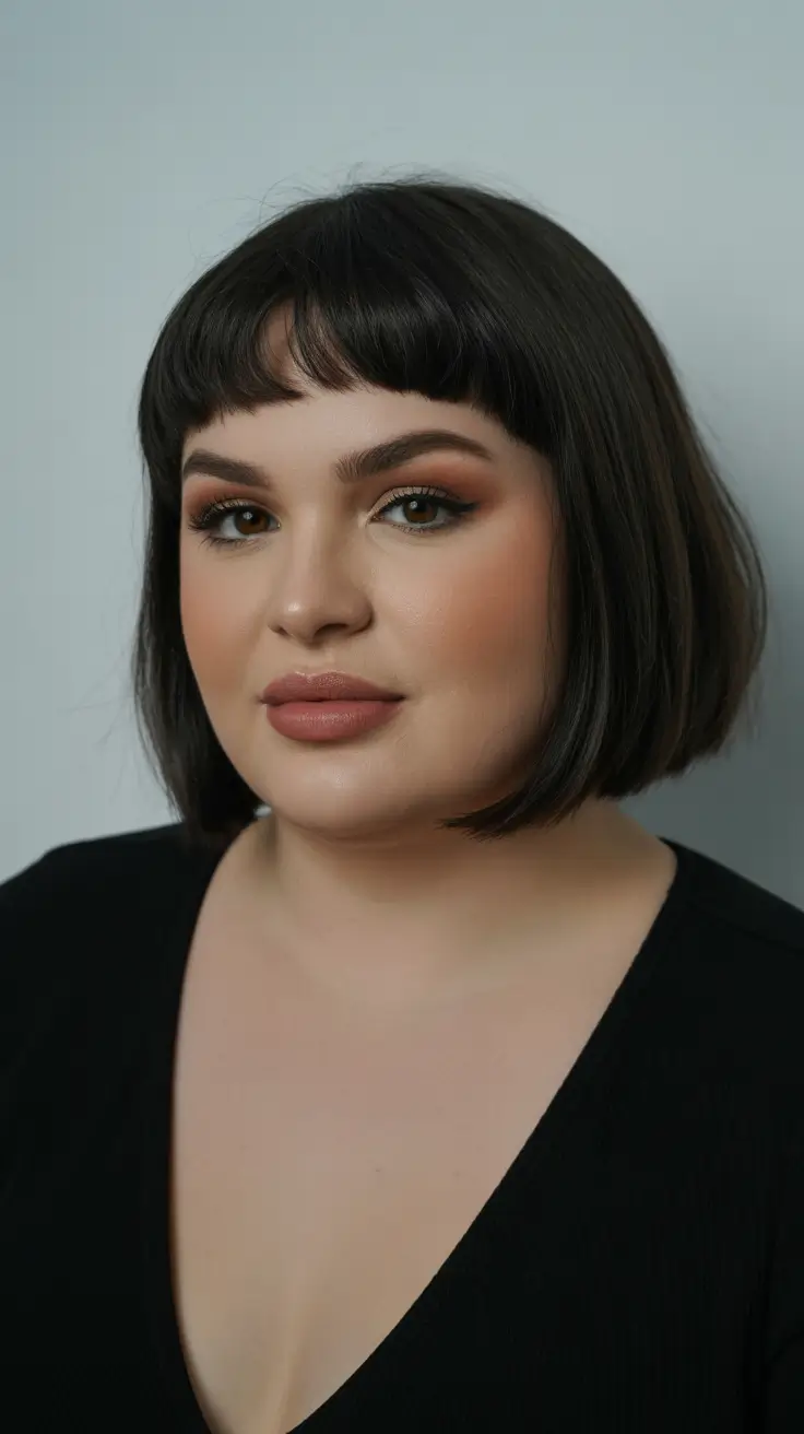 Best haircuts for chubby faces 2026 Classic Bob With Soft Baby Bangs