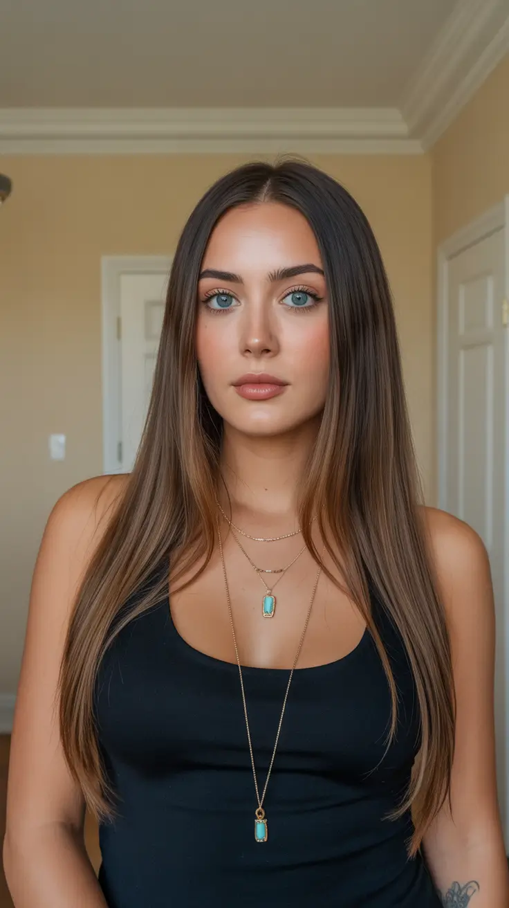 Best haircuts for long hair 2026 Glossy Straight Layers with Center Part