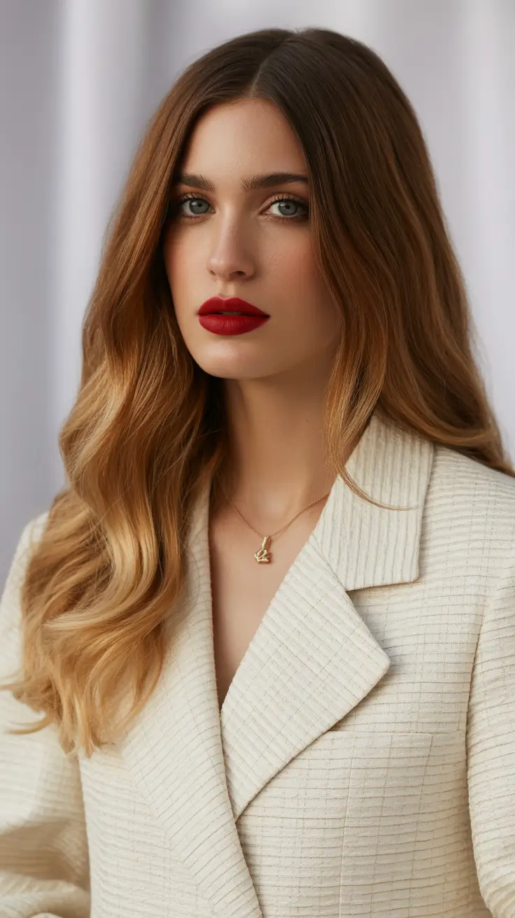 Best haircuts for long hair 2026 Golden Balayage Waves with a Classic Touch