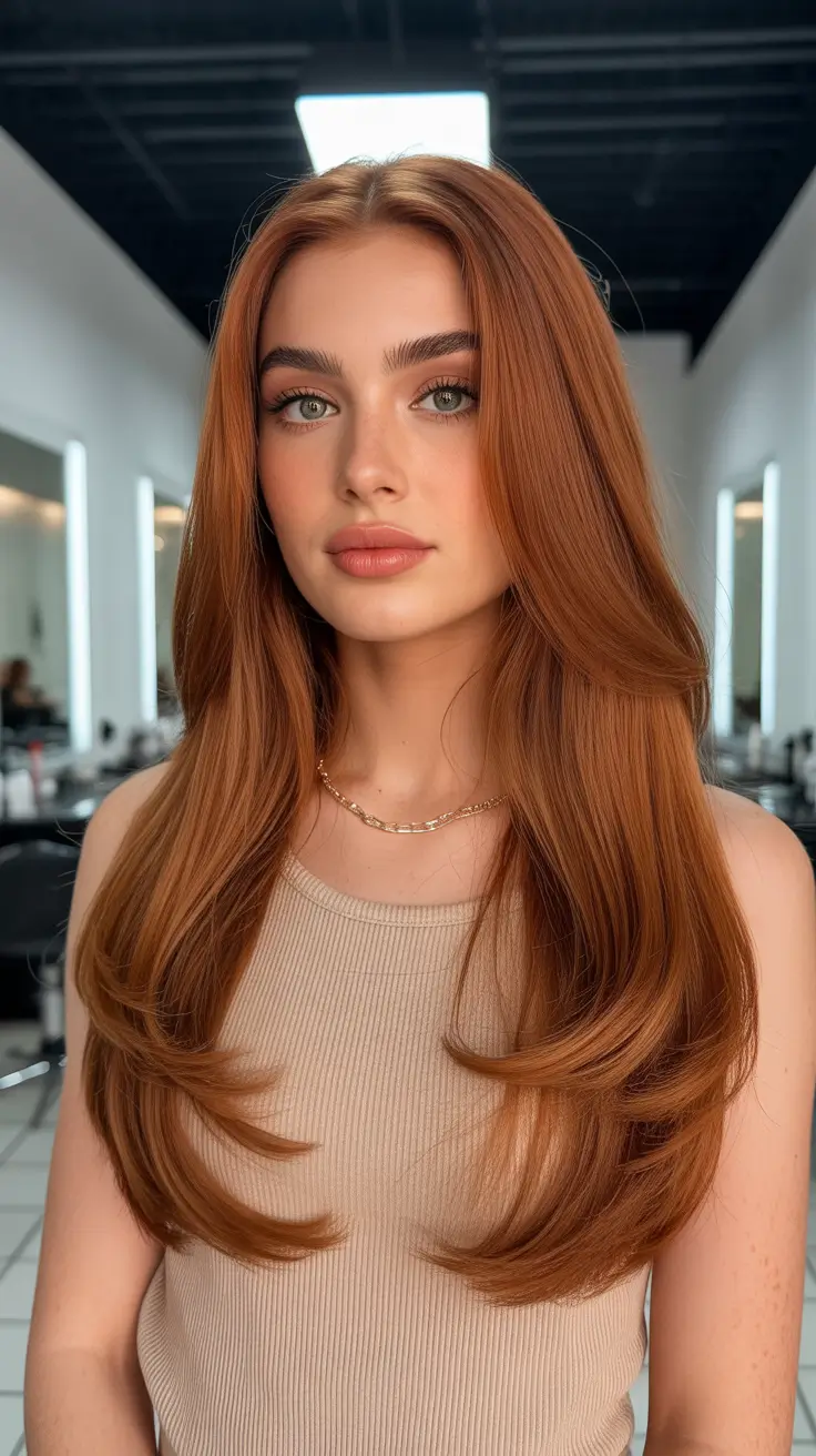 Best haircuts for long hair 2026 Copper Layers with a Subtle Step Cut