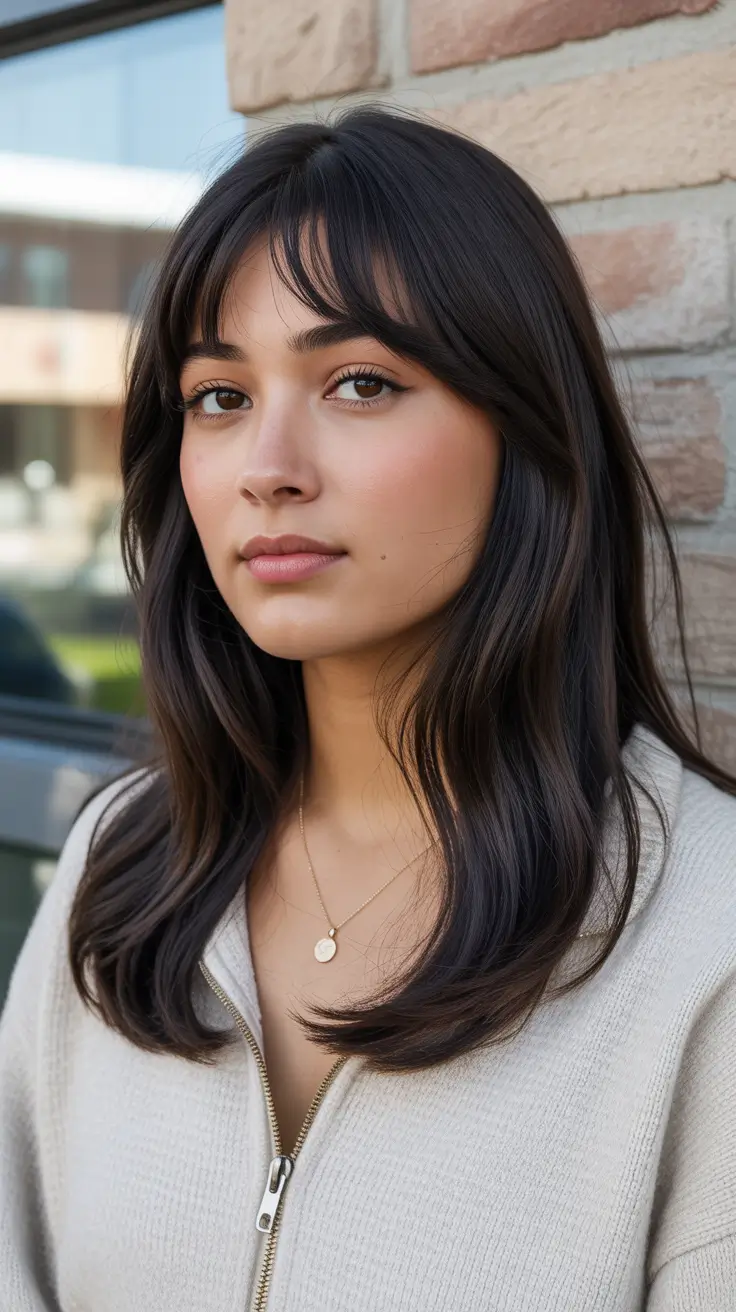 Best haircuts for round faces 2026 Softly Layered Cut with Light Bangs