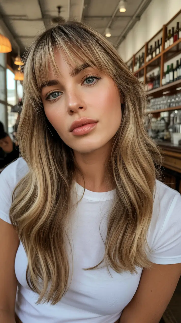 Best haircuts for round faces 2026 Beachy Layers with Fringe