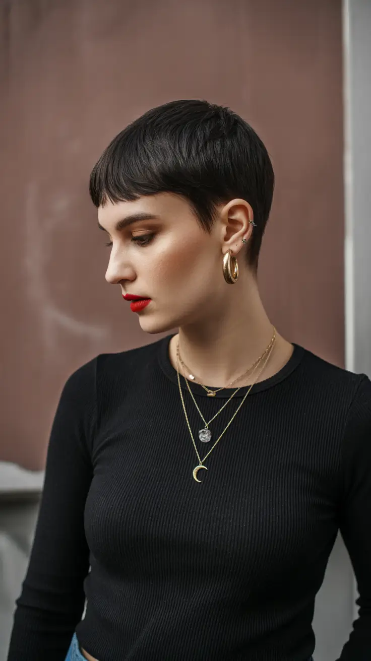 Best haircuts for round faces 2026 Chic Pixie with French Edge