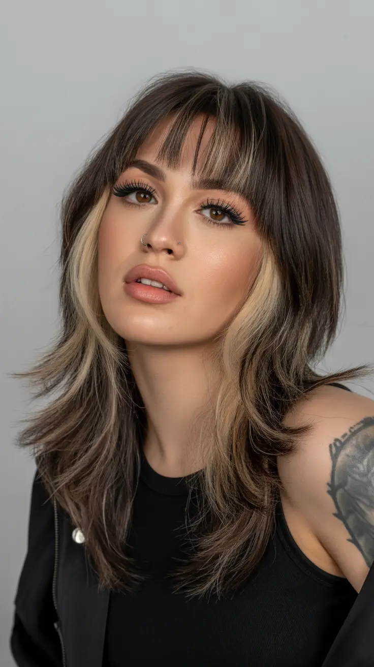 Best haircuts for round faces 2026 Two-Tone Shag Revival